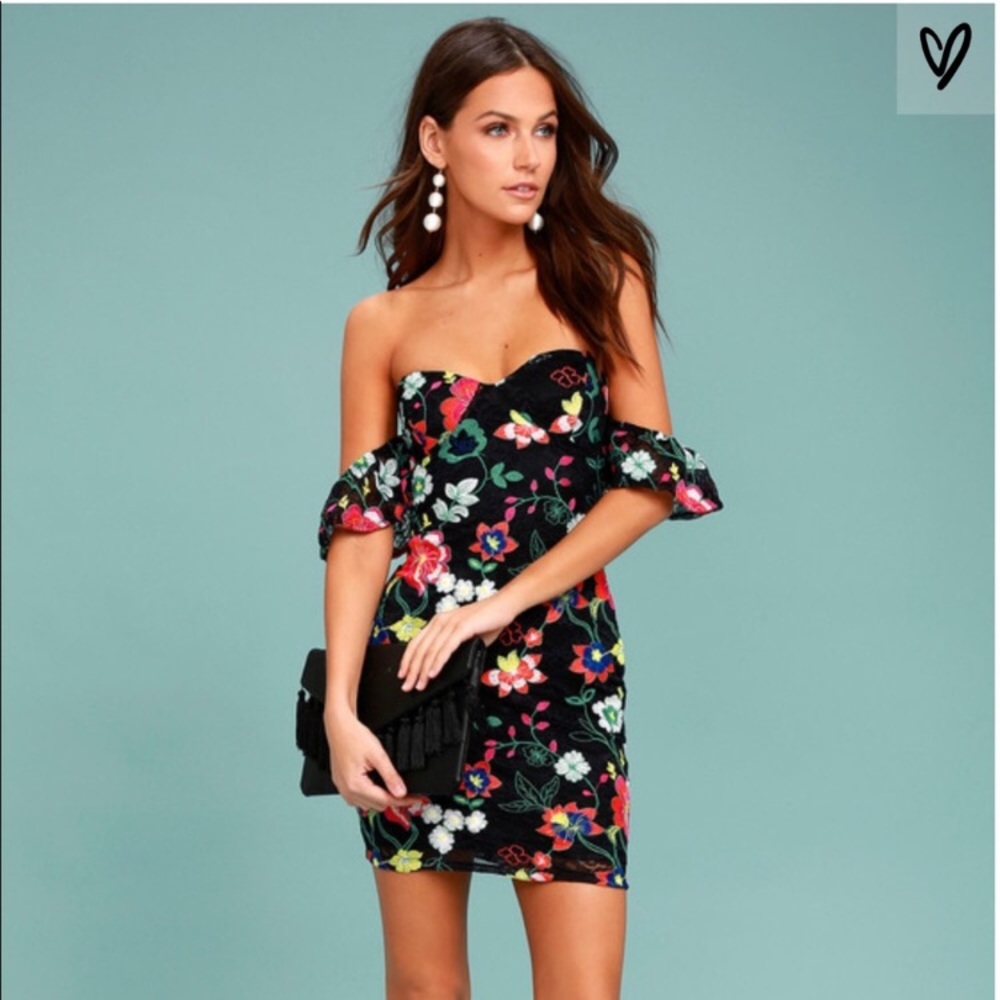 Lulus Hot Tropic Black Lace Embroidered Dress